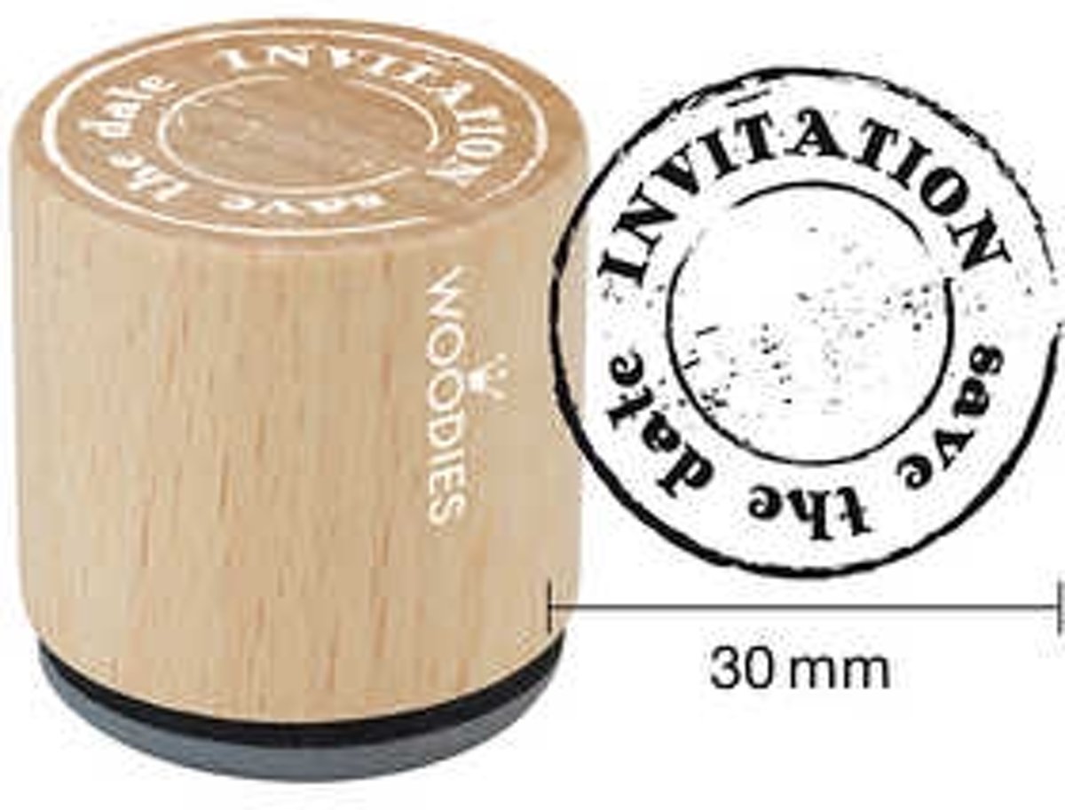 Houten stempel, d: 30 mm, h: 35 mm, INVITATION save the date , 1stuk [HOB-32343]